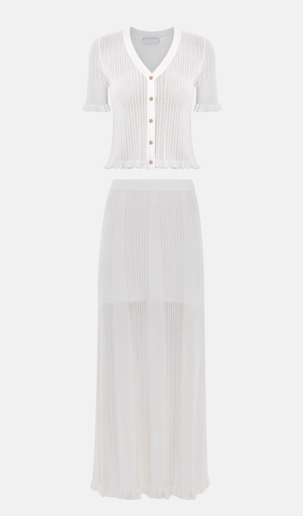 Openwork Jersey Maxi Skirt Sets In White