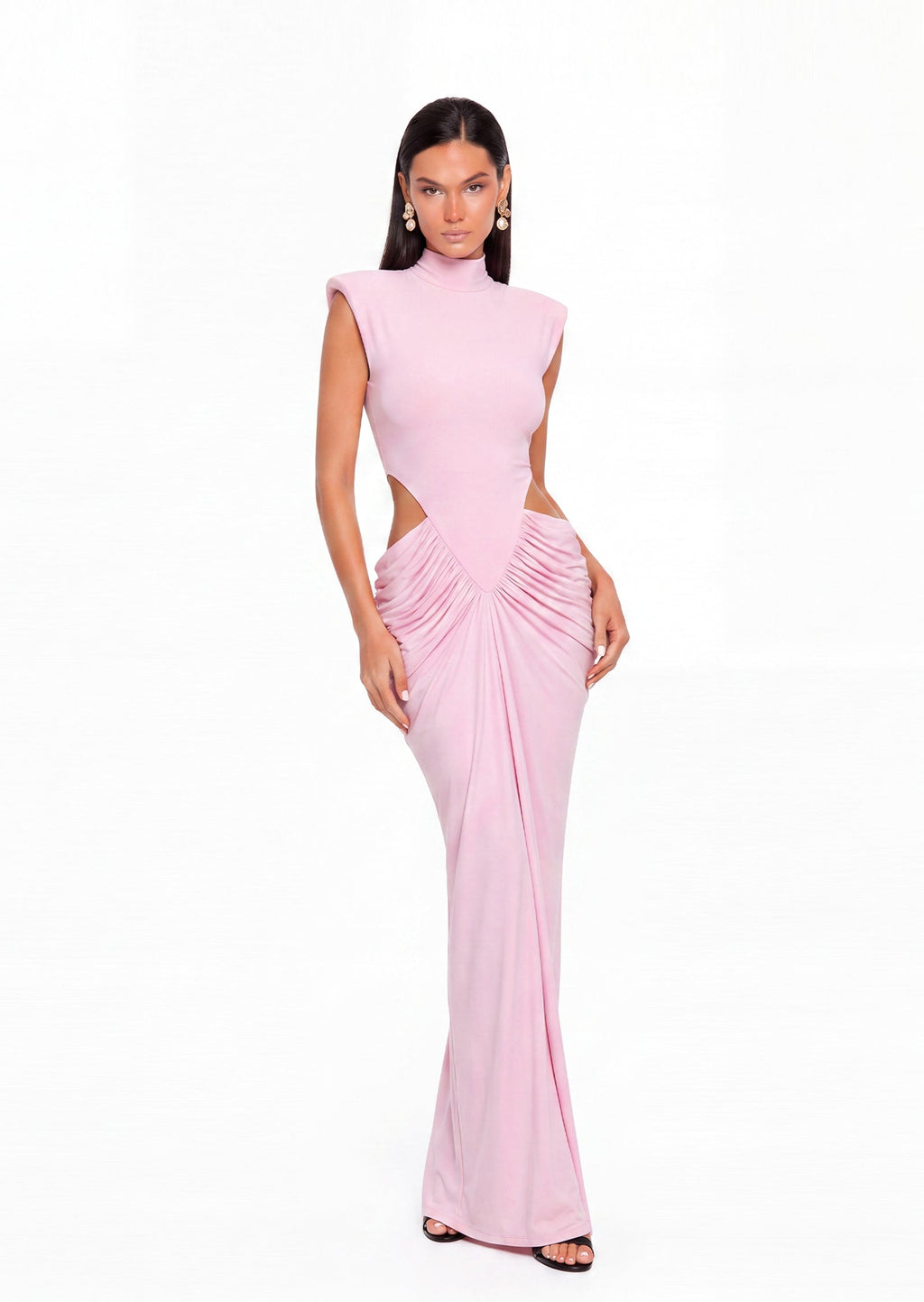 Adabella Gathering Cut Out Maxi Dress In Pink