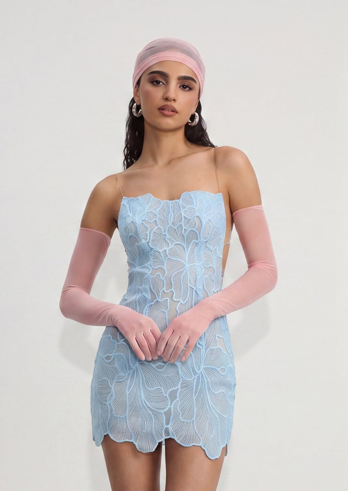 Baley Open Back Mini Dress In Pale Blue
