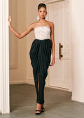 Strapless Lace Beaded Patchwork Maxi Dress