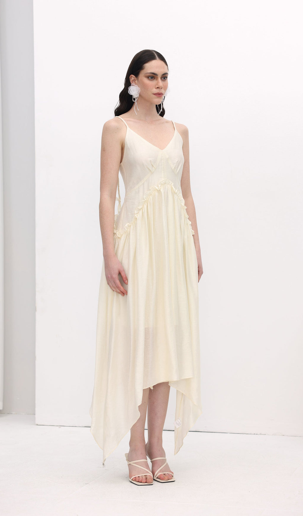 Ruffle Hem Cotton Slip Midi Dress