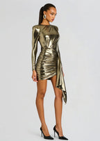 Noor Elegance Metallic Ruched Mini Dress