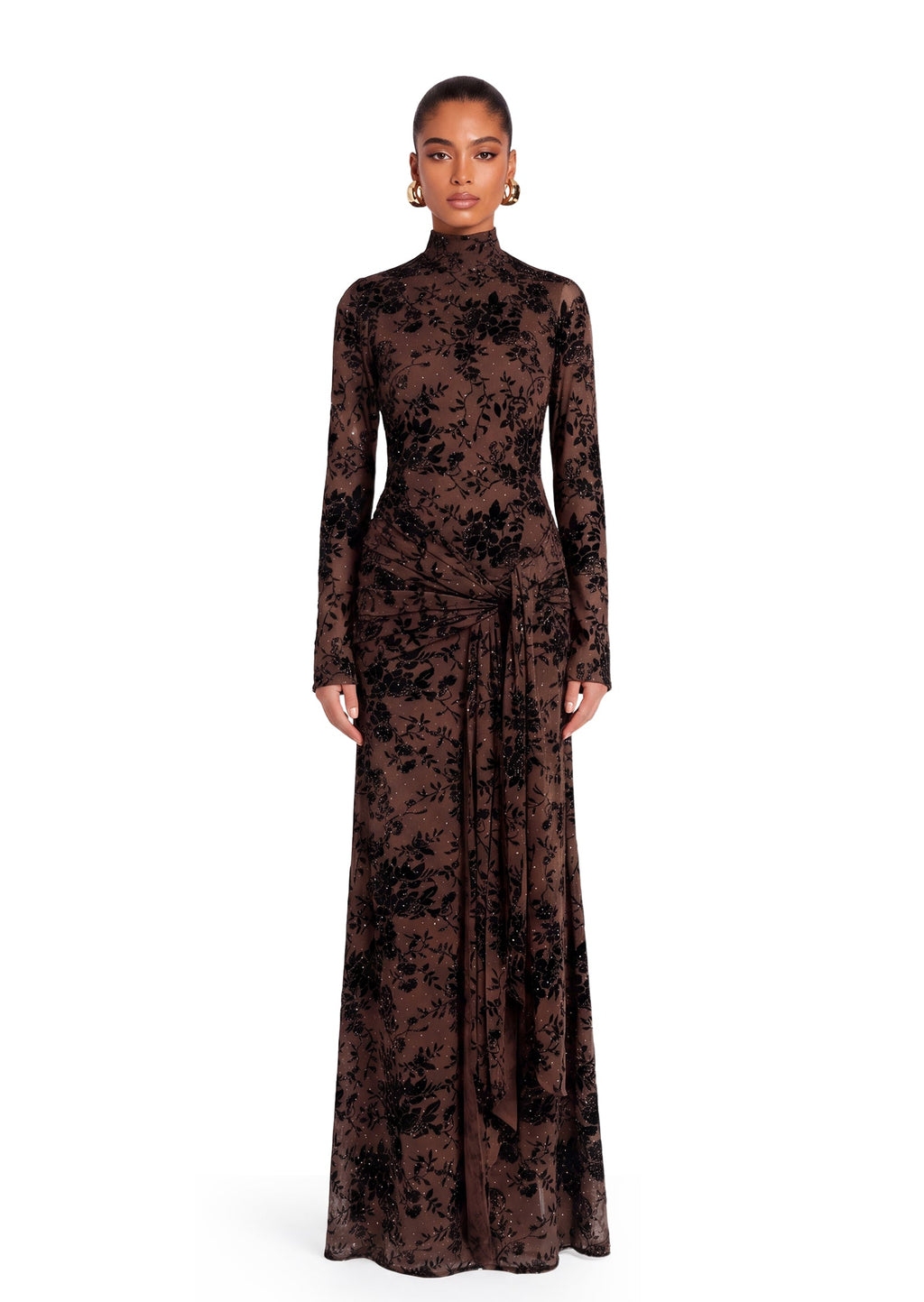 Wafa Velvet Maxi Dress In Brown
