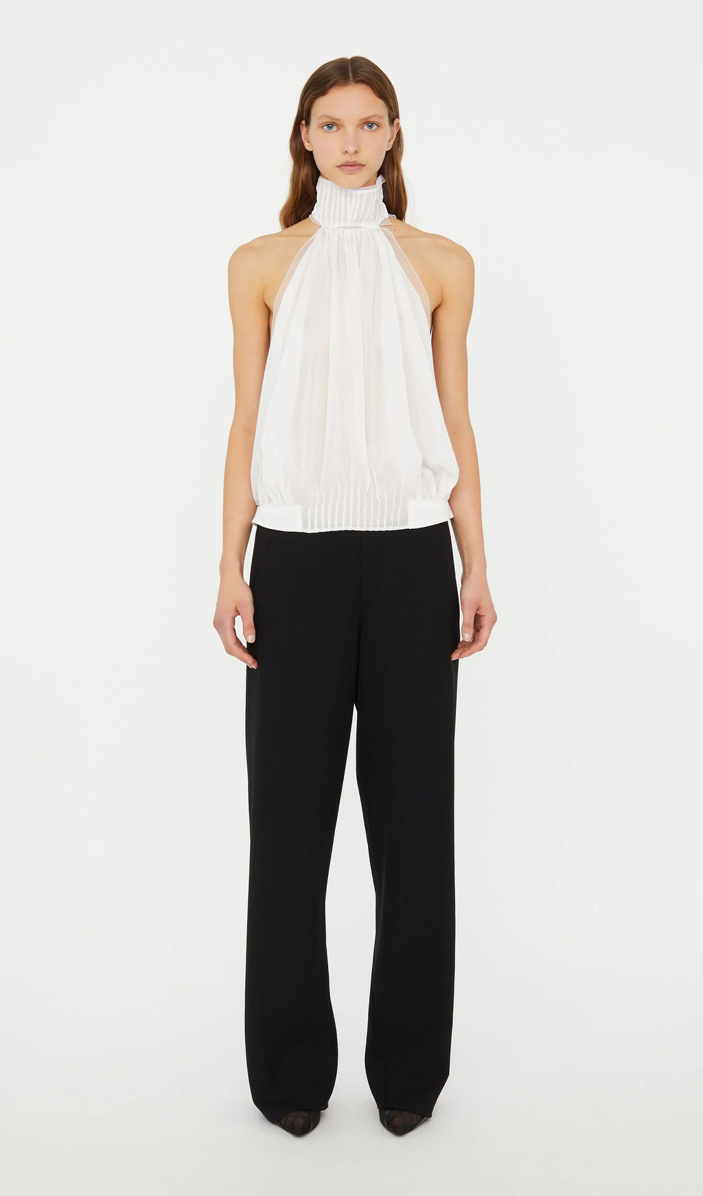 Solid Pintucked Halter Top