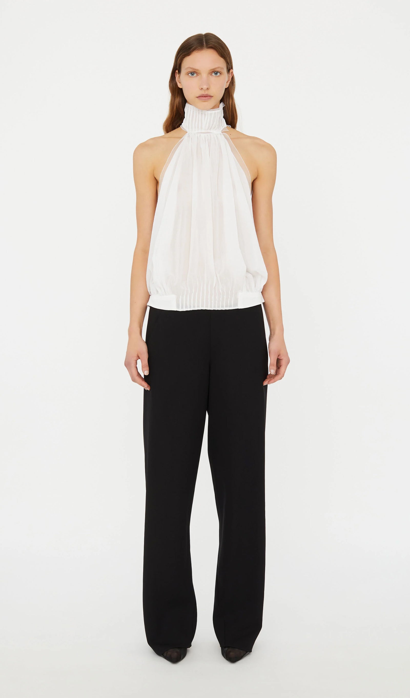 Solid Pintucked Halter Top
