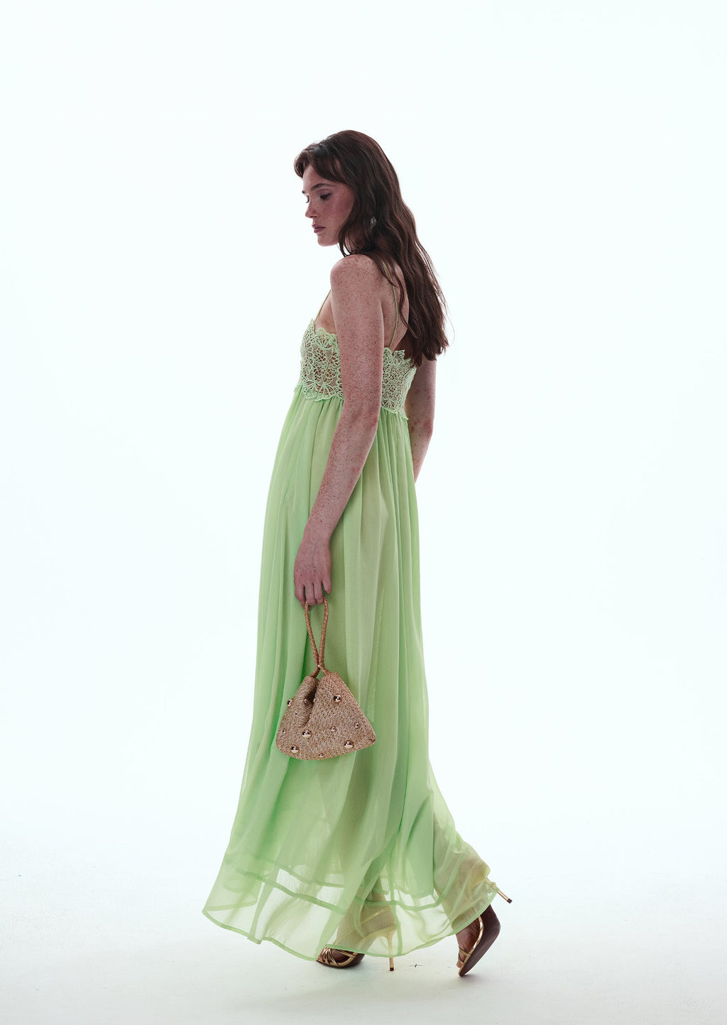 Vallea Chiffon Maxi Dress In Green