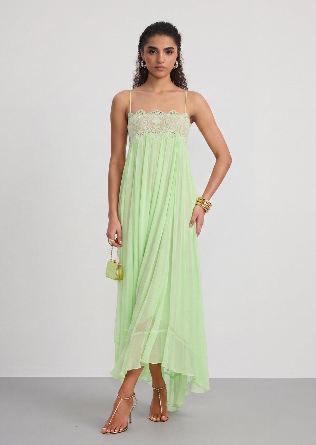 Vallea Chiffon Maxi Dress In Green