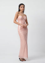 Cambria Bow Sequin Scalloped Maxi Dress In Pink