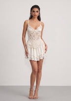 Aviana Lace Corset Mini Dress Set In White