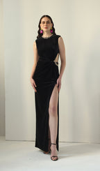 Embellished Velvet Split Maxi Dress