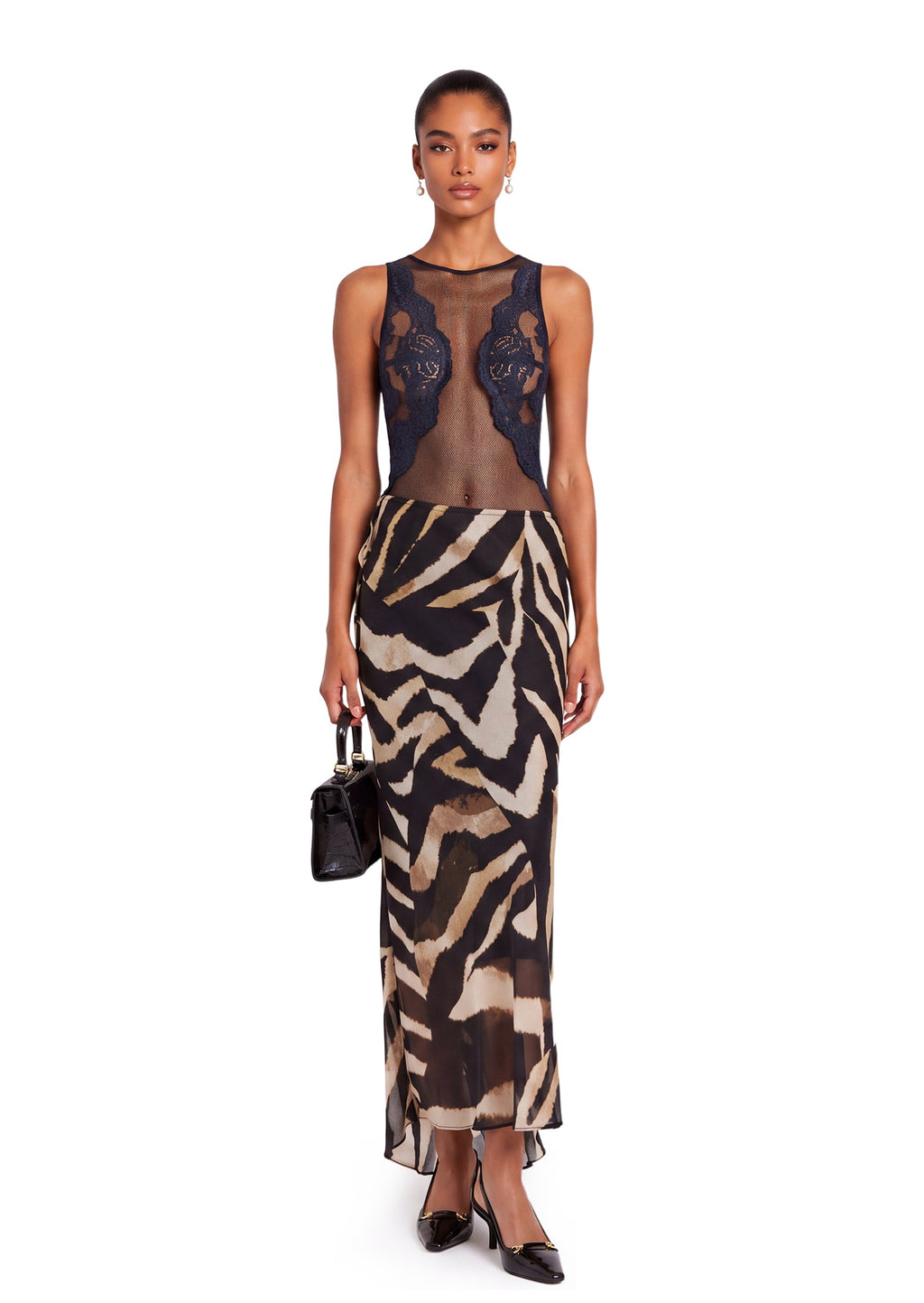 Tadahiro Printed Lace Midi Dress In Black