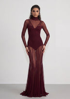 Sareka Sheer Maxi Dress In Claret