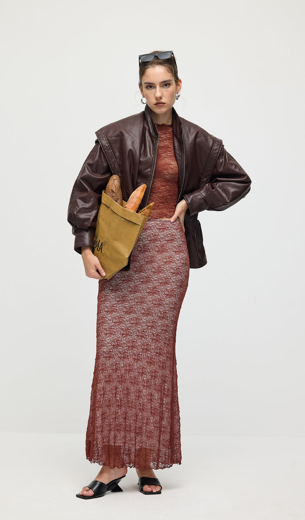 Waisted Lapel Leather Jacket In Brown