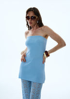 Bandage Knit Top & Crochet Knit Pants In Blue