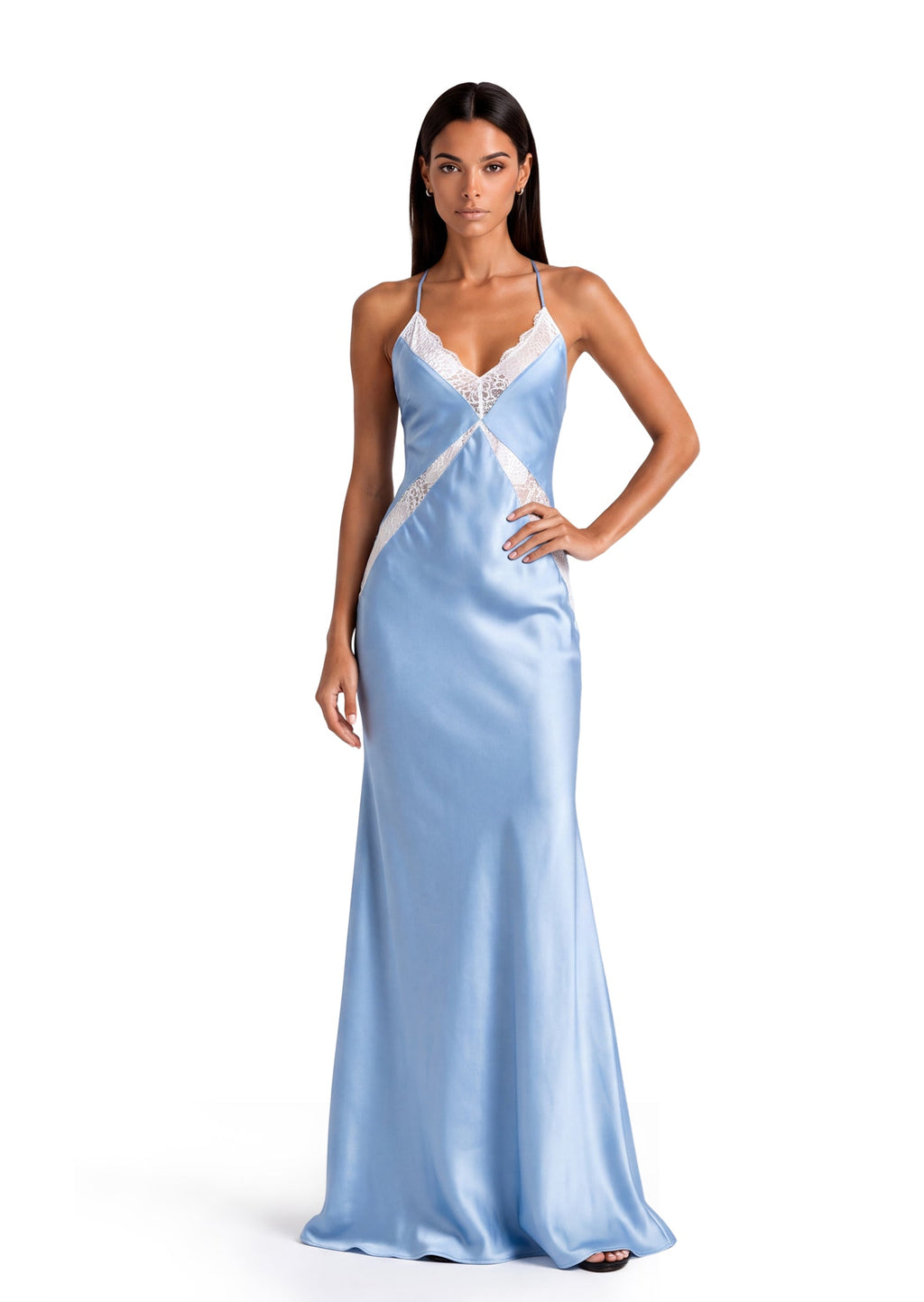 Fife Lace Satin Maxi Dress In Blue