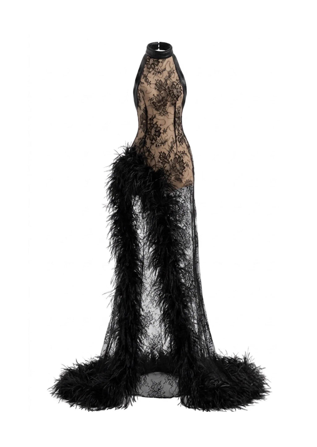 Naarah Slit Ostrich Feather Maxi Dress