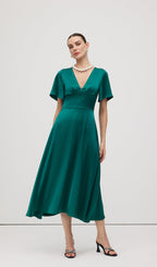 V Neck Evening Midi Dress