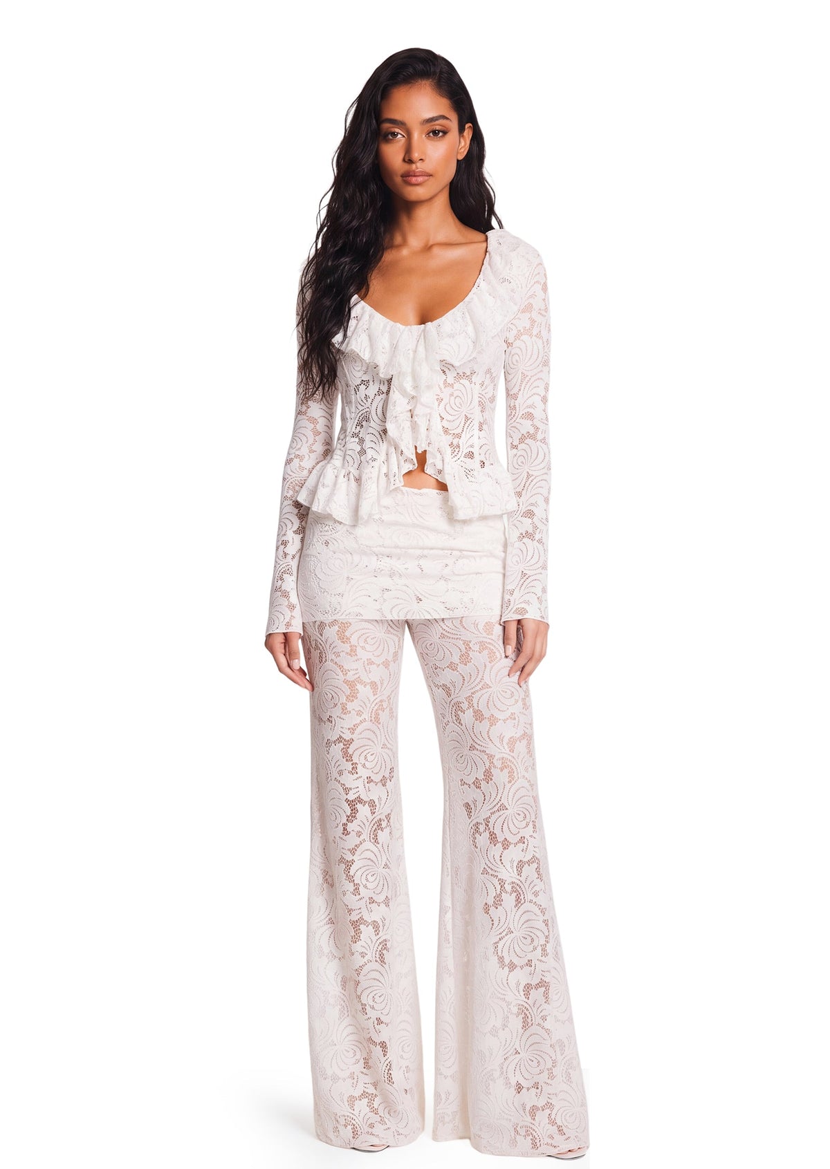 Earleen Lace Top & Flared Trousers Set
