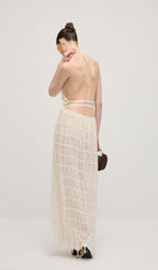 Halter Top & Ruched Detail Maxi Skirt Sets In White