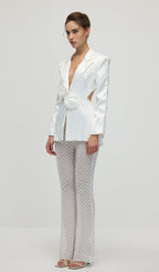 Faux-Pearl Floral Blazer & Trousers Set