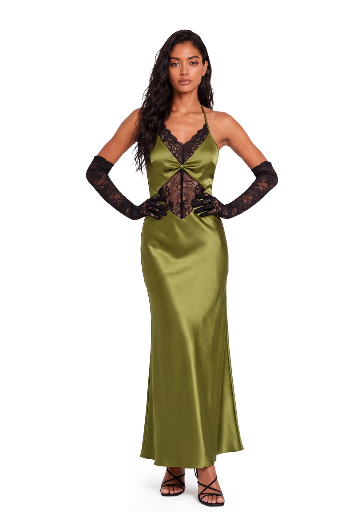 Quarry Lace Halter Neck Maxi Dress In Green