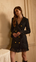V Neck Tweed Slim Tassel Mini Dress
