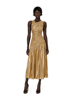 Kaegan Sleeveless Satin Midi Dress In Gold