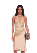 Fanta Satin Midi Dress With Lace In Apricot
