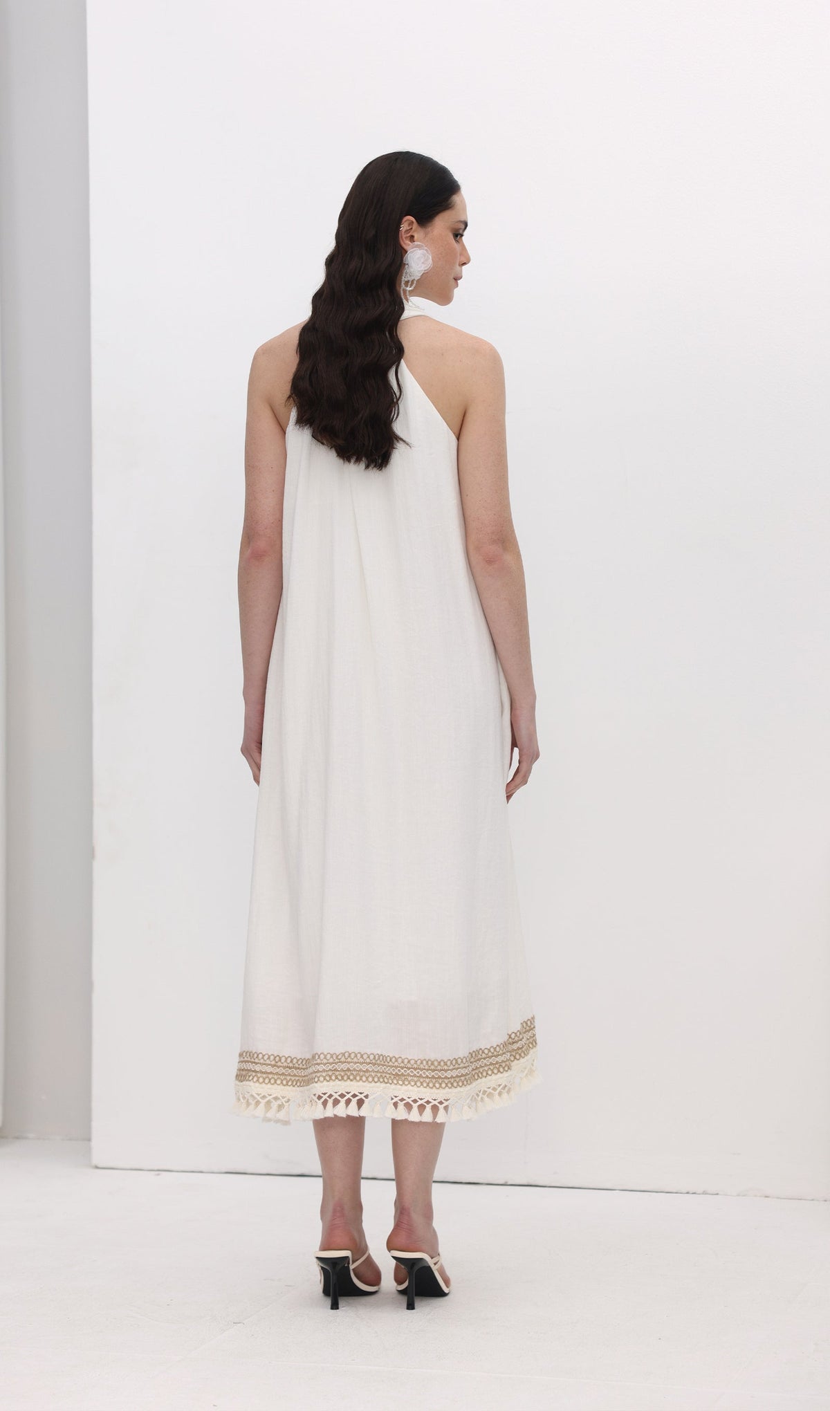 Embroidered Ramie Midi Dress