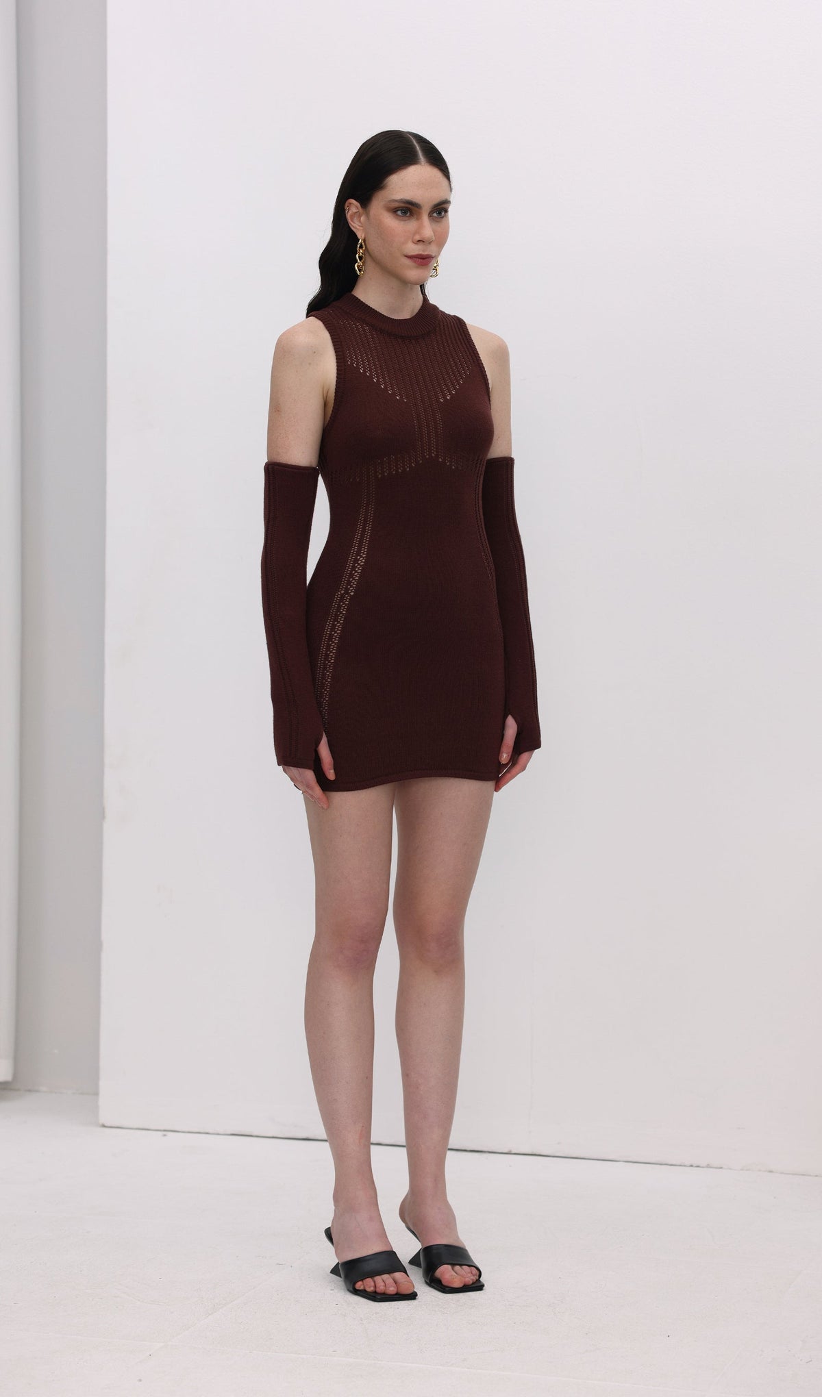 Stretchy Mini Knit Dress Included Sleeves