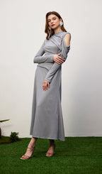 Solid Fitted Draped Maxi Dress