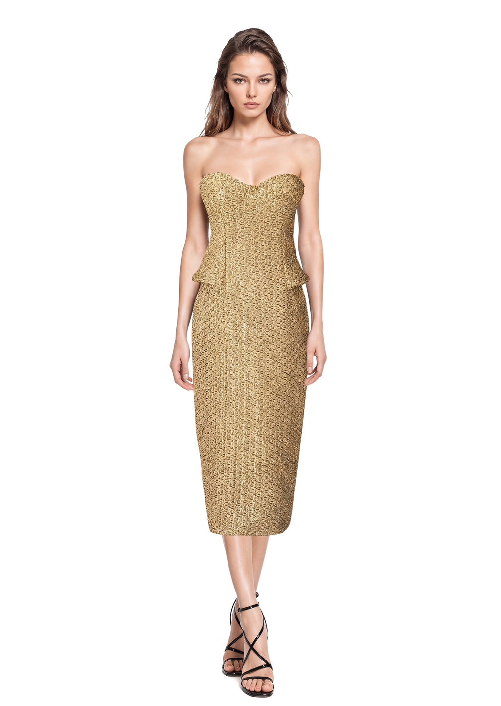 Eastmund Strapless Midi Dress In Gold