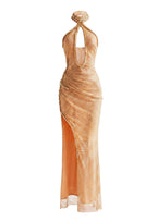 Pabla Halterneck Glitter Split Maxi Dress