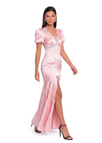 Nahal Satin Short Sleeved Maxi Dress In Pink