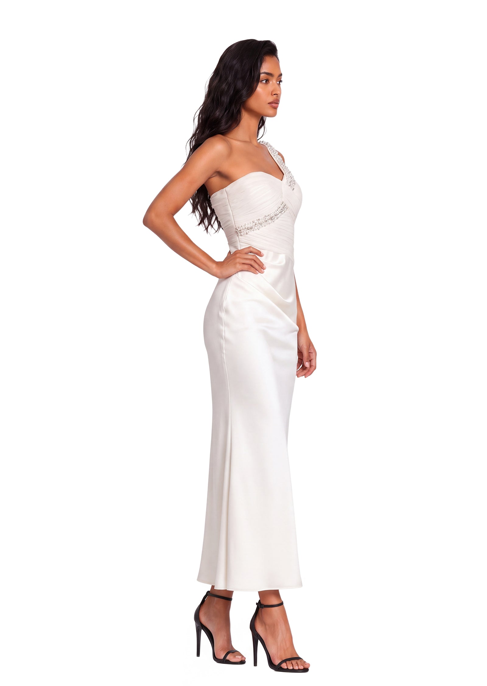 Qadan One Shoulder Beaded Maxi Dress