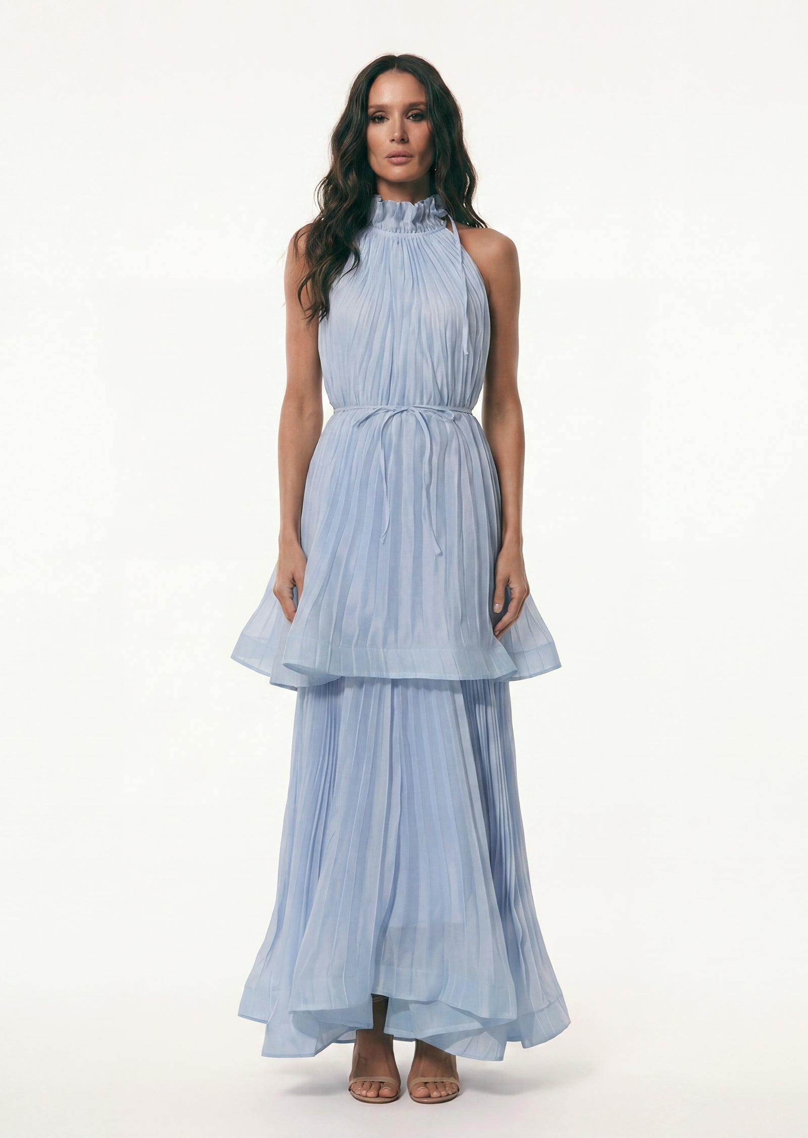 Evelyn Pleated Two Piece Set In Blue
