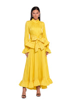 Iaolani Pleated Long Sleeve Maxi Skirt Set In Yellow