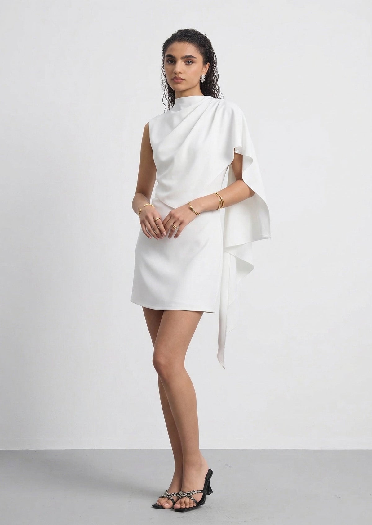 Fitted Mini Dress With Asymmetrical Draping