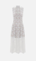 Guipure Midi Dress With High Collar