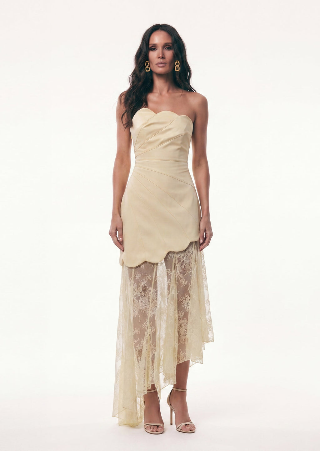 Elowise Satin And Lace Maxi Dress In Lemon