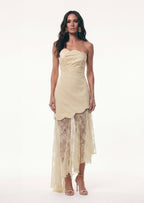 Elowise Satin And Lace Maxi Dress In Lemon