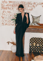 Saathvik Satin Right Angle Shoulder Maxi Dress