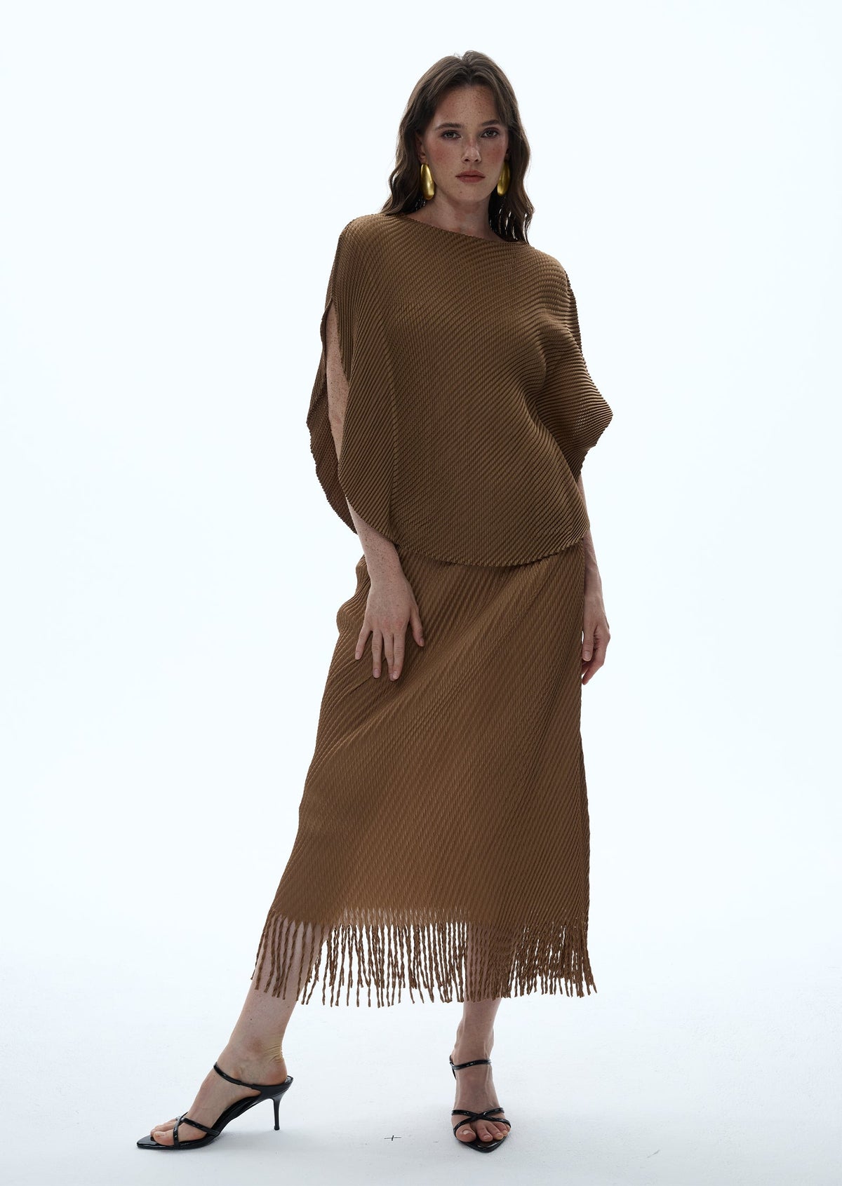 Macaria Knit Cape Top & Fringe Skirt Set