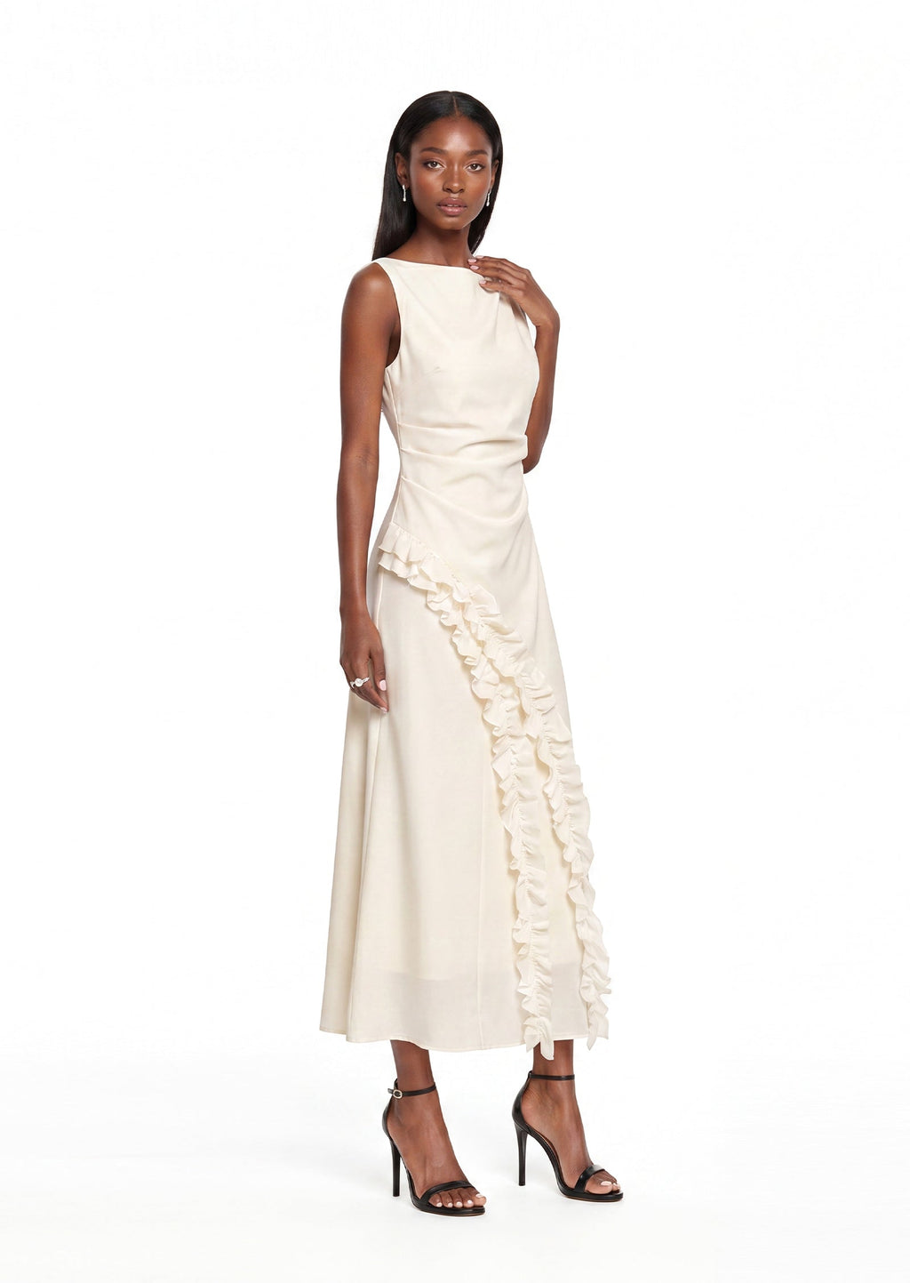 Naflah Sleeveless Midi Dress In White