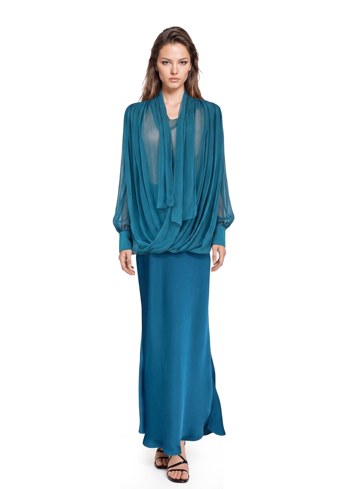 Laken Sheer Top & Satin Skirt Set