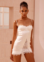 Satin Corset-Inspired Mini Dress In White