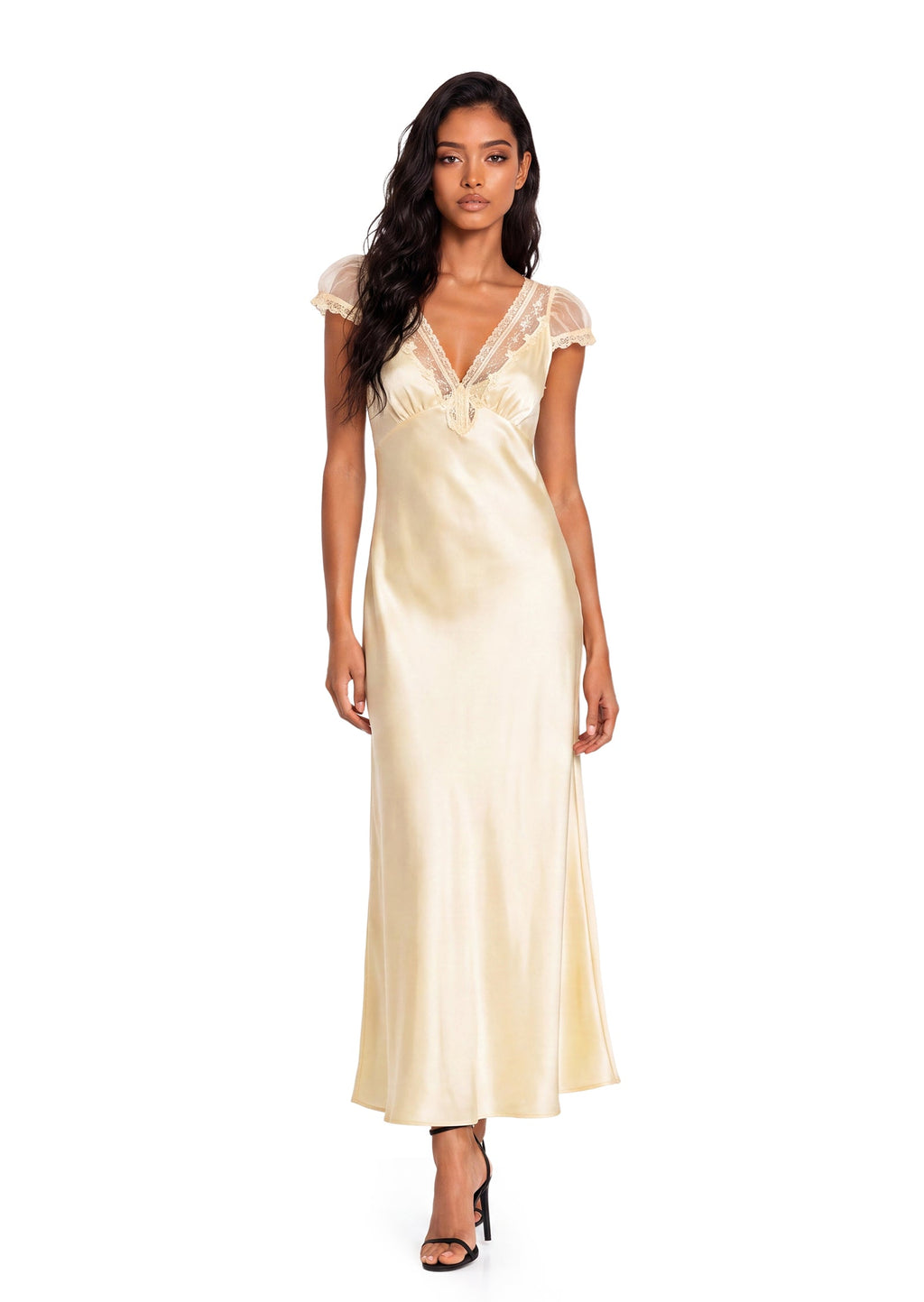 Gorelia Tulle Trimmed Satin Midi Dress