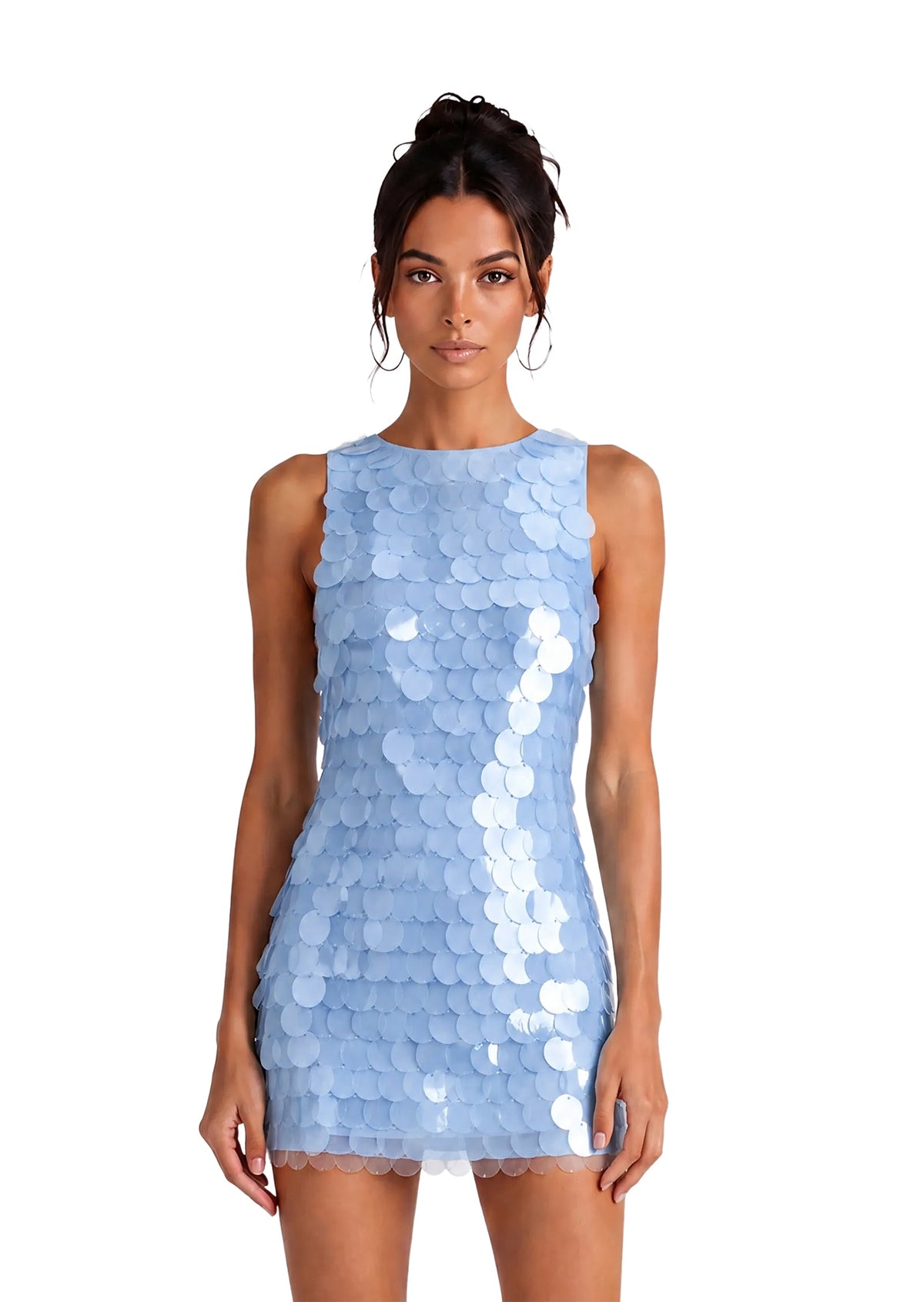 Lieu Sleeveless Open Back Sequined Mini Dress In Sky Blue