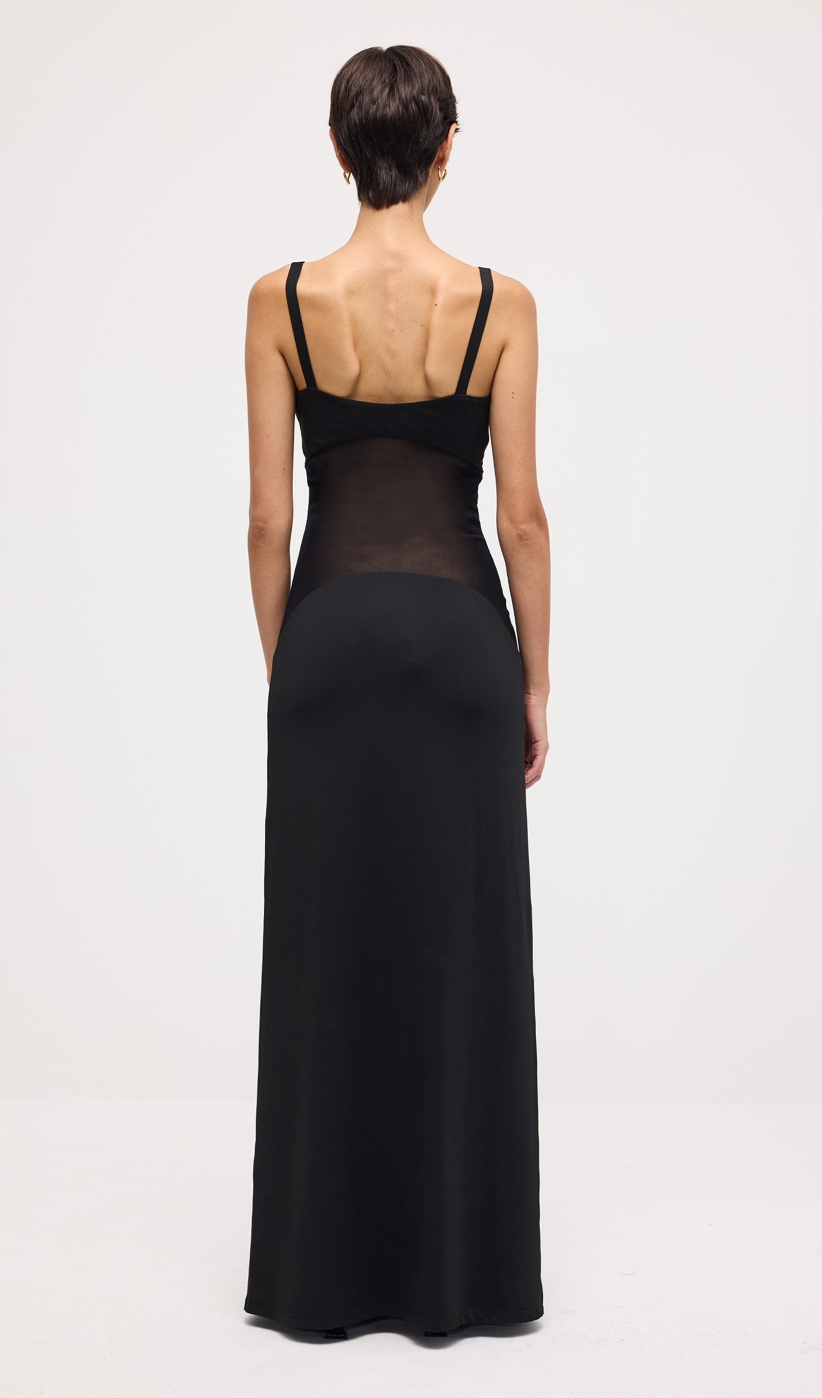 Solid Sheer Knit Curve Maxi Dress In Black
