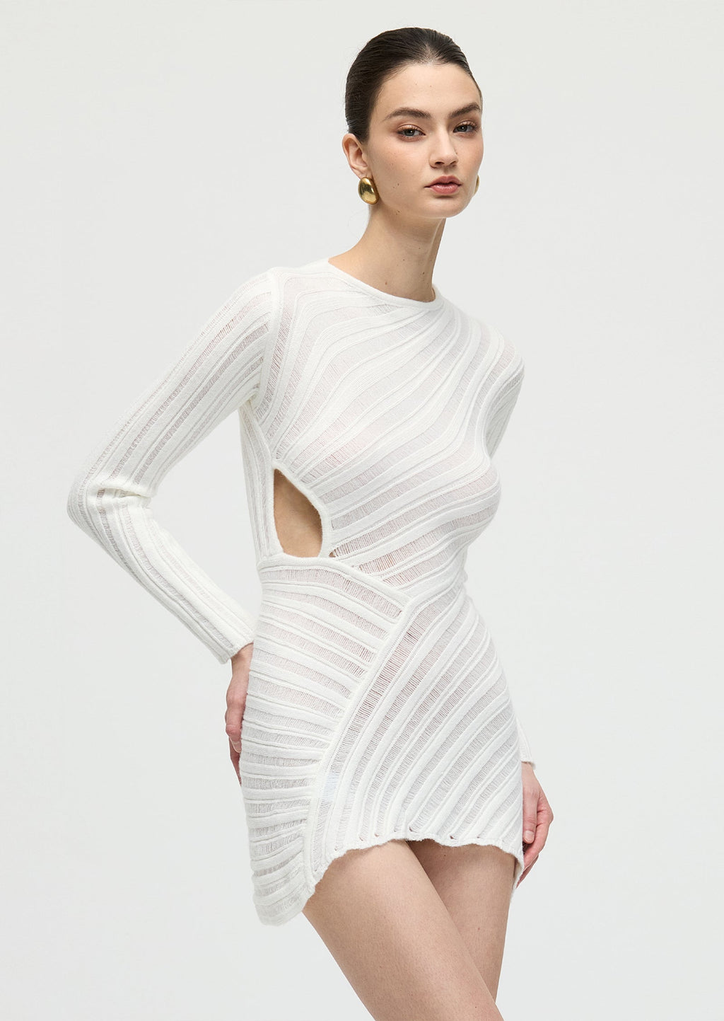 Hollow Out  Mini Dress In White